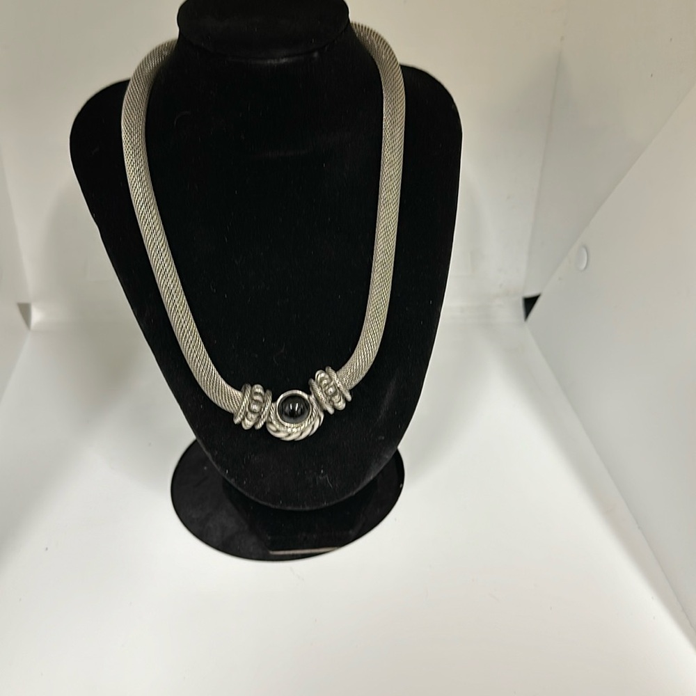 16” Silver plated necklace magnetic closure black stone